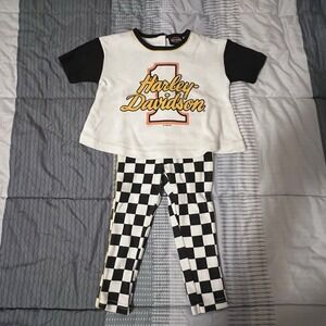 Harley Davidson 2 Piece Toddler Racing Tee & Checkered Flag Pant Set Sz 12-18M